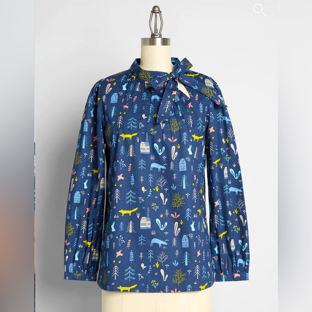 Mod Cloth Wilderness Wonders Tie-Neck Blouse